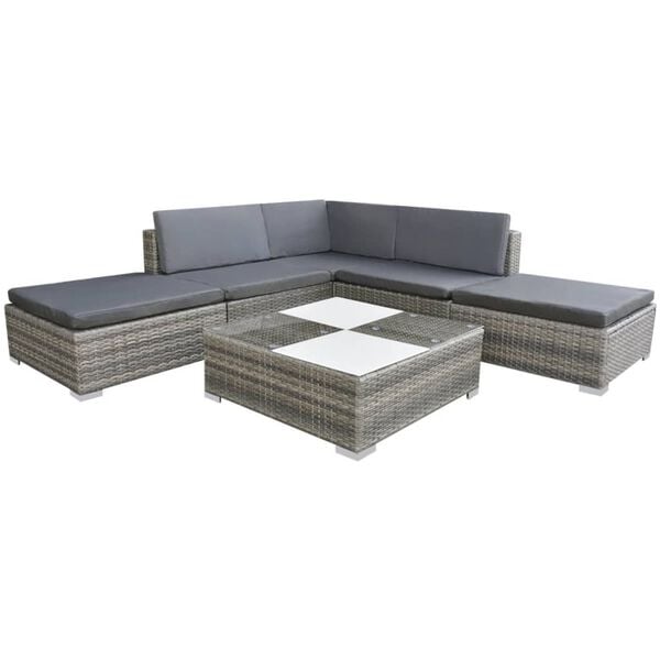 vidaXL Patio Furniture Grey Powder-coated steel, PE rattan, glass, polyester