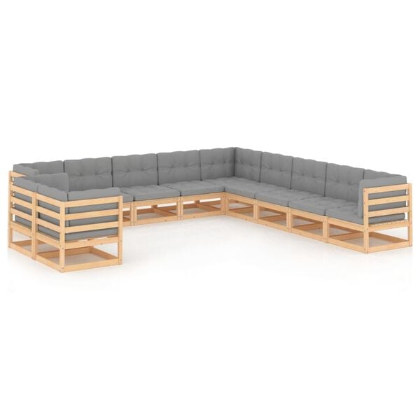 vidaXL Garden Lounge Set Natural Solid pine wood, fabric (100% polyester)