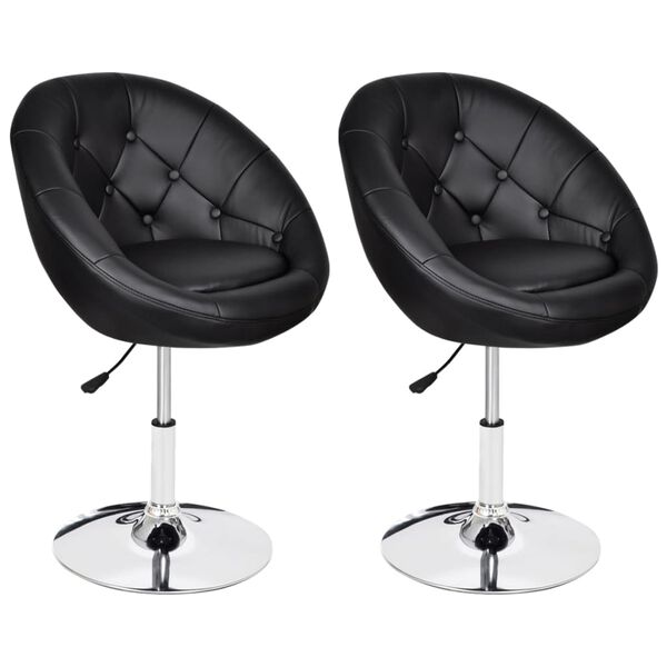 vidaXL Stool Set of 2 Black Faux leather, Steel Adjustable