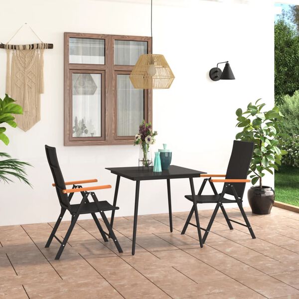 vidaXL Dining Set Black and Brown PE Rattan, WPC, Steel, Glass Standard