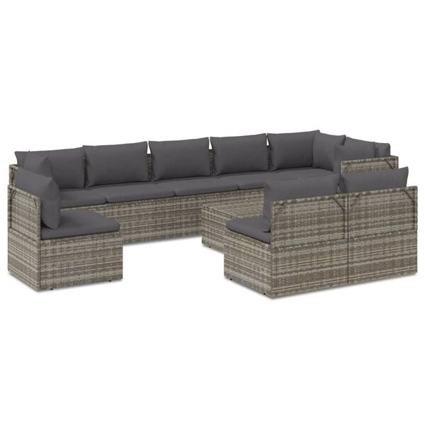 vidaXL Garden Lounge Set Grey PE rattan, powder-coated steel, polyester, PVC