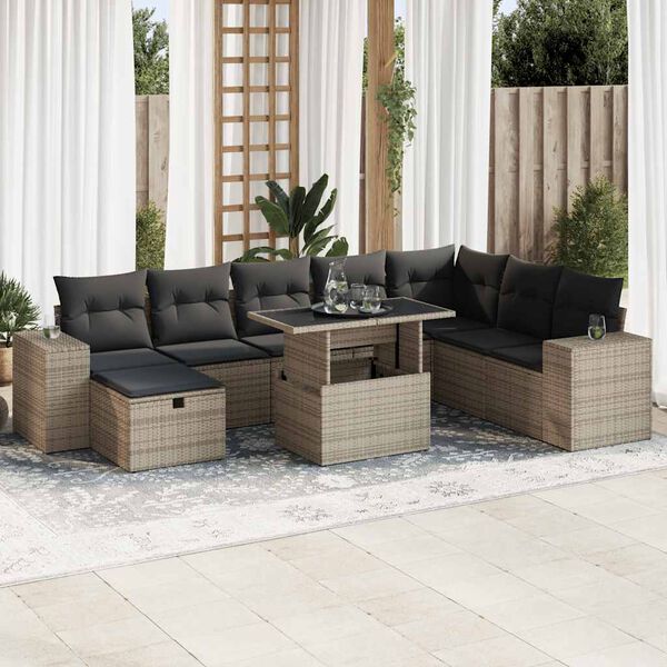 vidaXL Garden Sofa Set Grey PE rattan Large Adjustable Feet