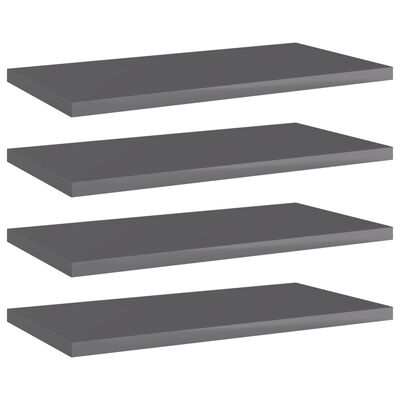 vidaXL Bookshelf Boards 4 pcs High Gloss Gray 15.7"x7.9"x0.6" Engineered Wood