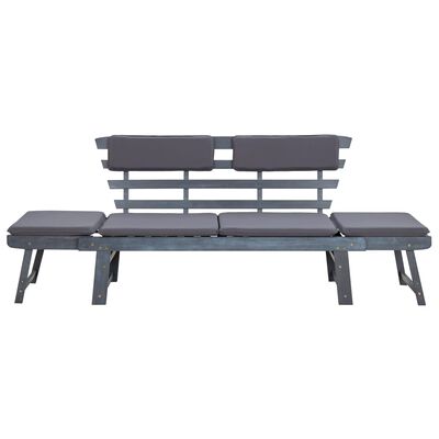 vidaXL Patio Bench with Cushions 2-in-1 74.8" Gray Solid Acacia Wood