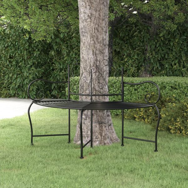 vidaXL Tree Bench Black Steel 59 in diameter Durable Tree Bench