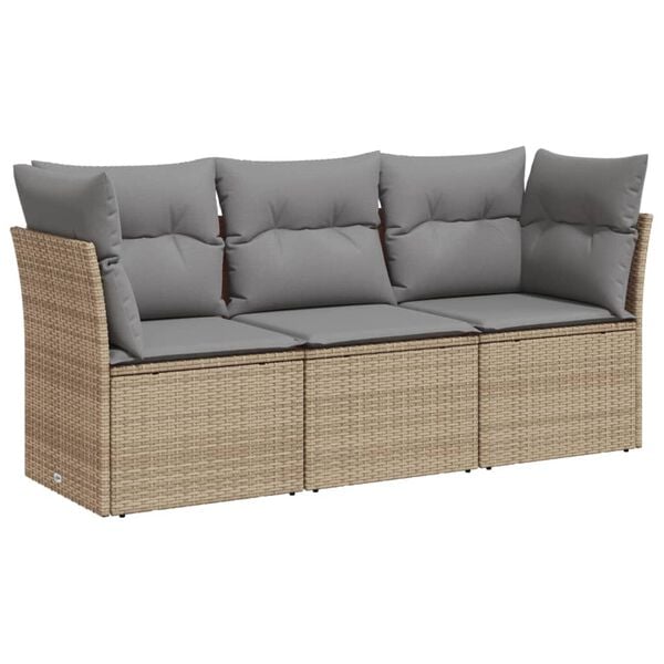 vidaXL Garden Sofa Set Beige PE Rattan, Polyester Cushions Large