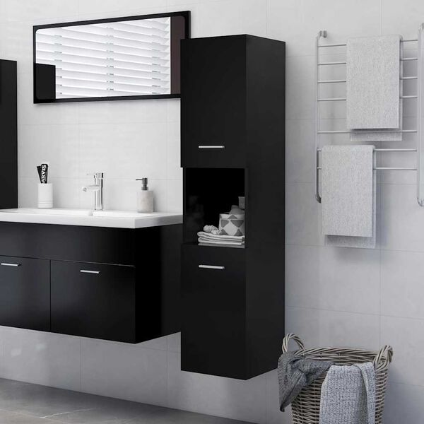 vidaXL Bathroom Cabinet Black 11.8x11.8x51.2" Engineered Wood