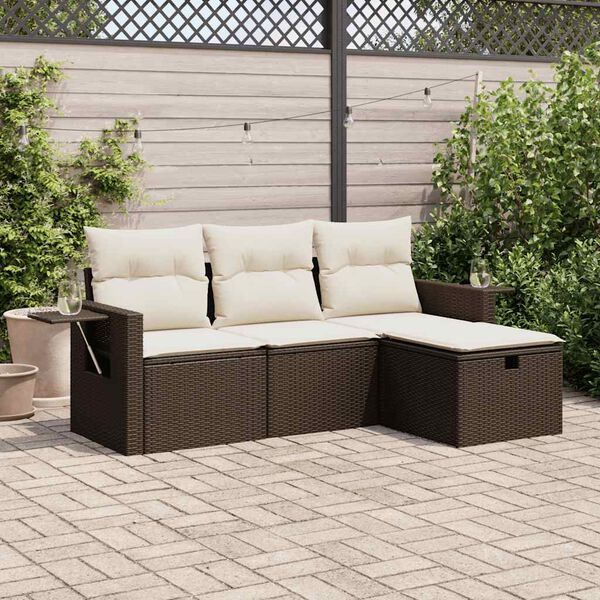 vidaXL Garden Sofa Set Brown, Cream White