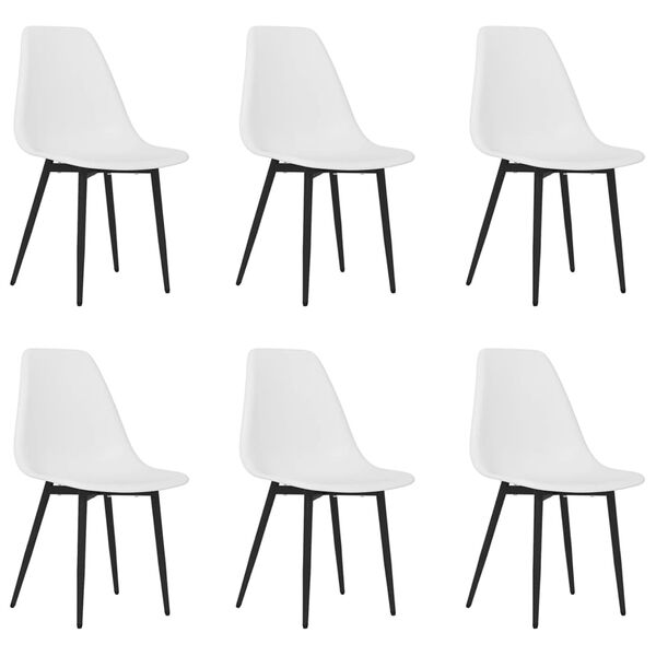 vidaXL Dining Chair Set of 6 White Polypropylene, powder-coated metal