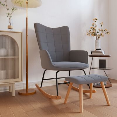 vidaXL Rocking Chair with a Stool Dark Gray Fabric