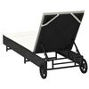 vidaXL Sun Lounger with Wheels and Cushion Black Poly Rattan