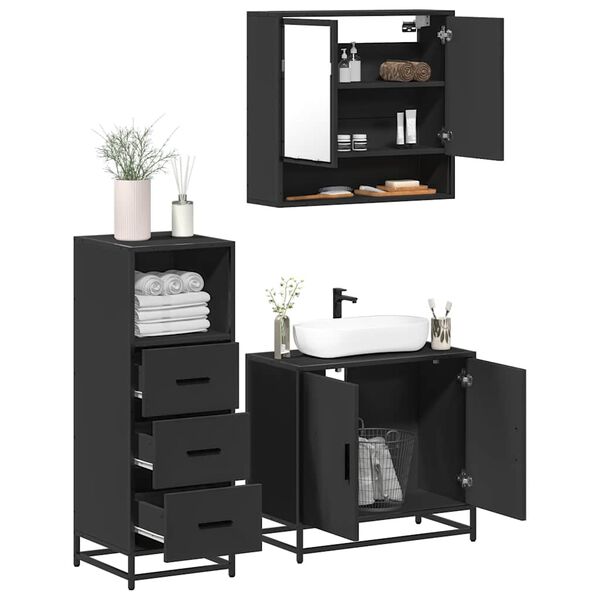 vidaXL Bathroom Furniture Set Black Engineered wood Medium