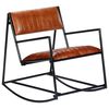 vidaXL Rocking Chair Brown and Black Real Leather and Powder-Coated Iron