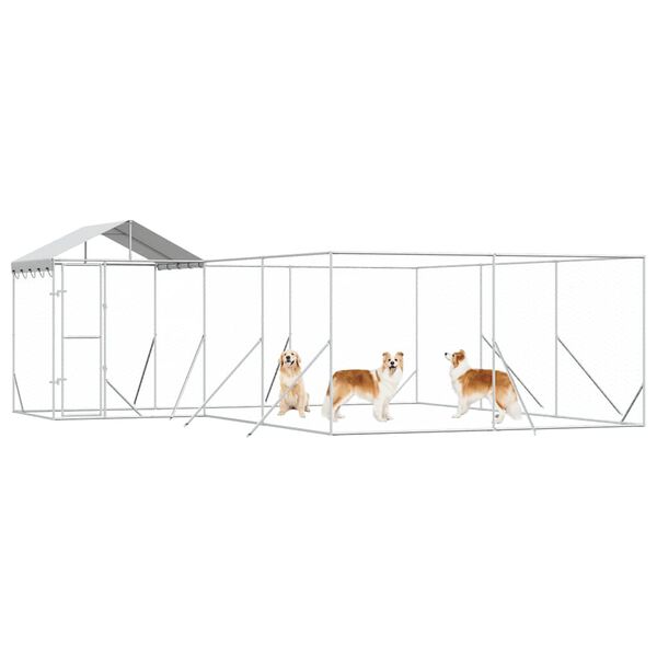 vidaXL Outdoor Dog Kennel Silver Galvanized steel, polyethylene