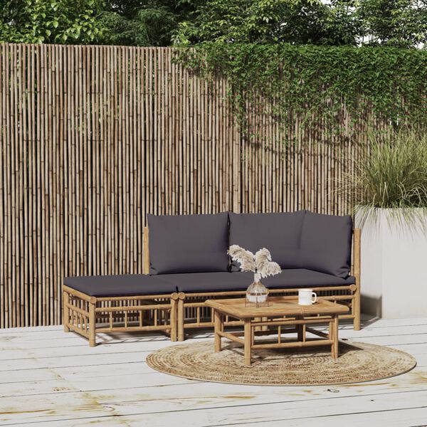 vidaXL Garden Lounge Set Dark Grey Bamboo, Polyester