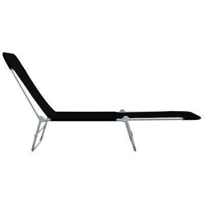 Side view of a black lounge chair lying flat.