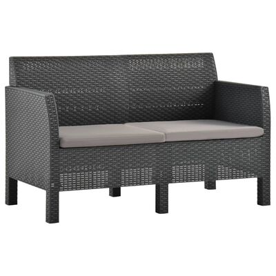 vidaXL 2-Seater Patio Sofa with Cushions Anthracite PP Rattan