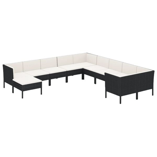 vidaXL Garden Lounge Set Black, Cream White PE Rattan Medium Modular