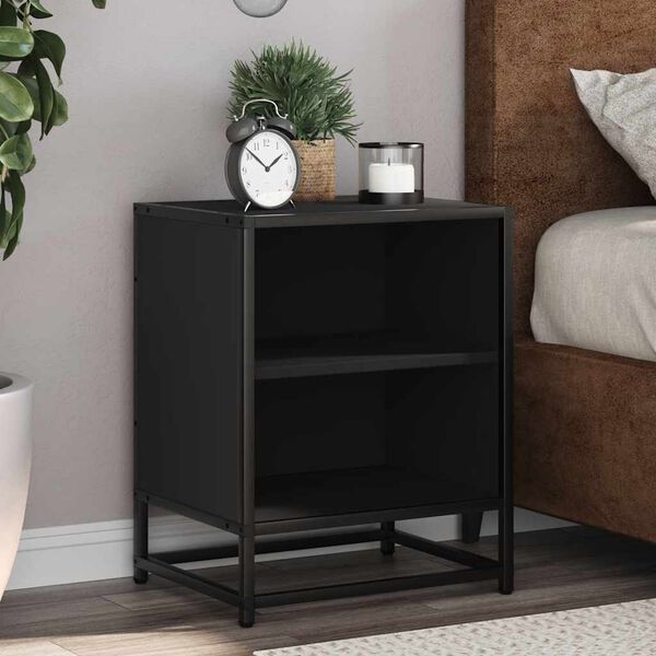 vidaXL Stylish Black Bedside Cabinet Engineered wood & metal Modern design