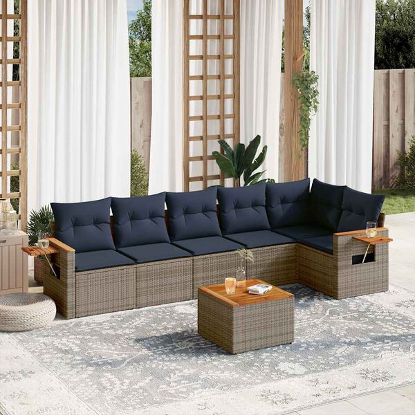 vidaXL 7 Piece Patio Sofa Set with Cushions Grey Poly Rattan (US only)