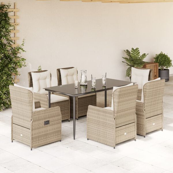 vidaXL 7 Piece Patio Dining Set with Cushions Beige Poly Rattan