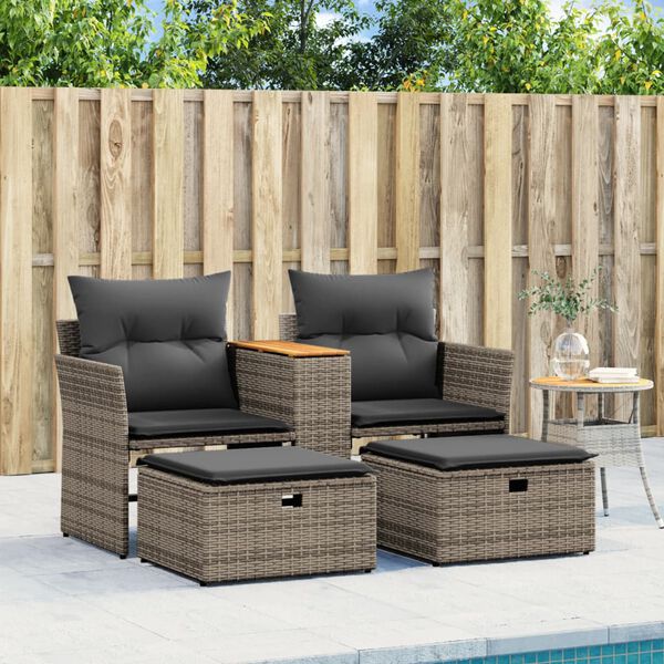 vidaXL Garden Sofa Grey PE rattan 2-Seater Adjustable Feet Garden Sofa