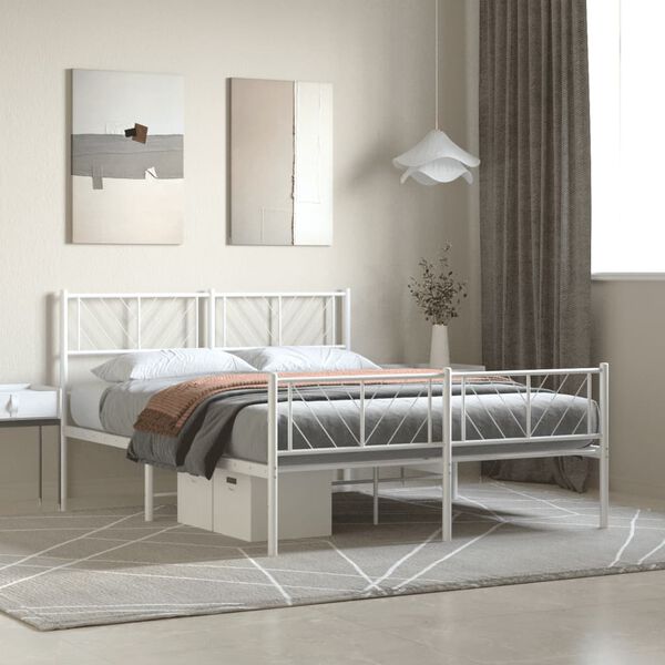 vidaXL Metal Bed Frame White Powder-Coated Steel Full Metal Bed Frame