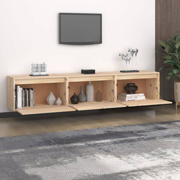 vidaXL TV Cabinet Set of 3 Natural Wood Solid Pinewood Standard