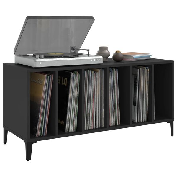 vidaXL Record Cabinet Black Engineered wood, metal Medium Record Cabinet