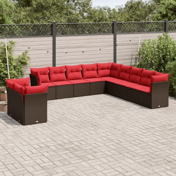 vidaXL 11 Piece Patio Sofa Set with Cushions Brown Poly Rattan