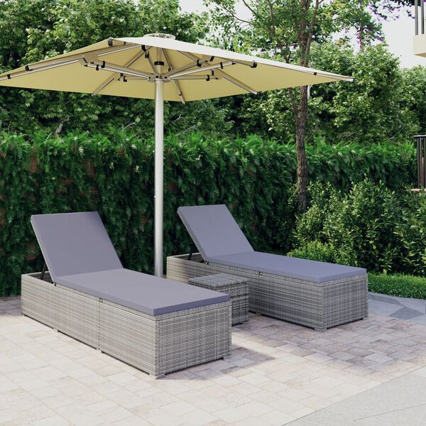 vidaXL Sun Lounger Gray PE rattan Standard Adjustable Armrests