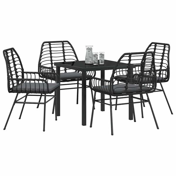 vidaXL Garden Dining Set 5 pcs Black poly rattan