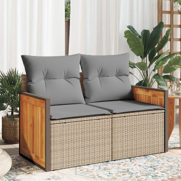 vidaXL Garden Sofa Beige PE rattan, powder-coated steel, solid acacia wood
