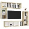vidaXL TV Cabinet Set White and Sonoma Oak Engineered Wood Wall Mounting