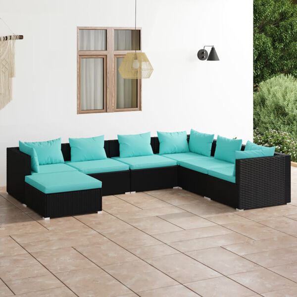vidaXL Garden Lounge Set Black and Water Blue