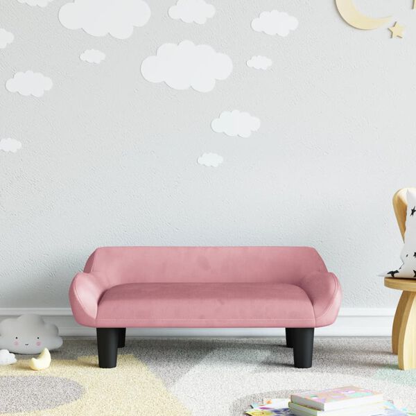 vidaXL Kids Sofa Pink Velvet (100% polyester), solid pine wood Mini