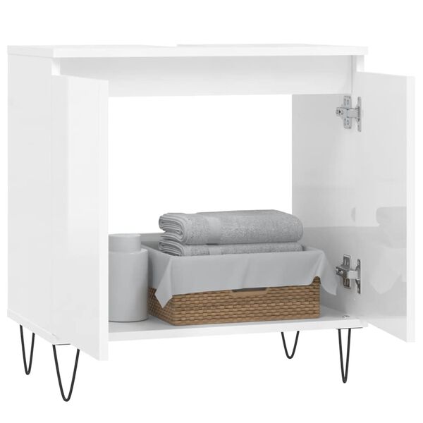 vidaXL Bathroom Cabinet High gloss white Engineered wood, iron Medium
