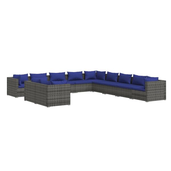 vidaXL Garden Lounge Set Gray PE rattan, powder-coated steel, plastic
