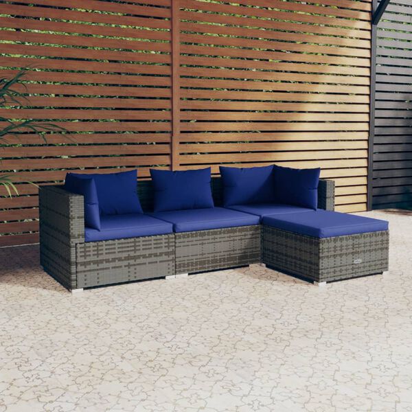 vidaXL Garden Lounge Set Grey PE rattan, Powder-Coated Steel, Plastic
