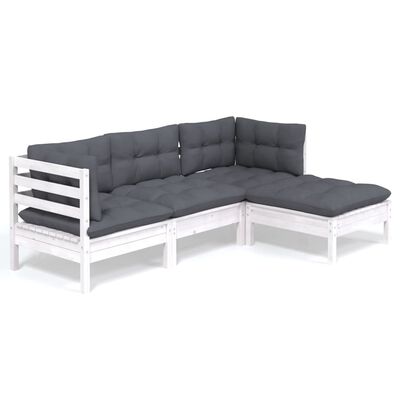 vidaXL 4 Piece Patio Lounge Set with Cushions White Pinewood