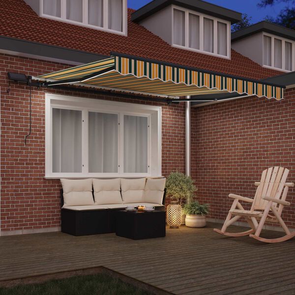 vidaXL Retractable Awning Green and yellow 137.80" x 98.43" fabric