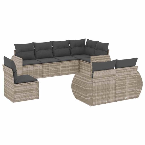 vidaXL Garden Sofa Set Light Grey PE Rattan Large Adjustable Feet