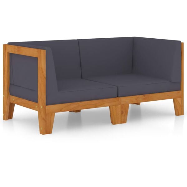 vidaXL 2-seater Sofa Dark Grey Solid Acacia Wood, 100% Polyester 2-seater