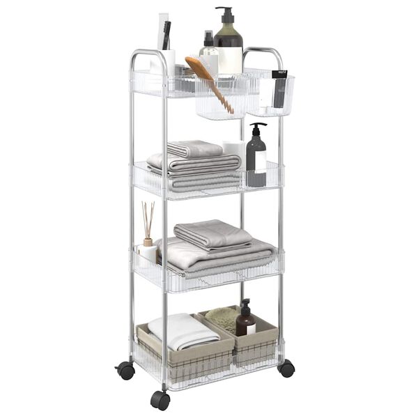 vidaXL Storage Trolley 4-Tier Transparent 14.6x11.0x37.4" Acrylic