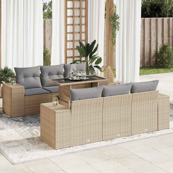 vidaXL Garden Sofa Set Beige PE Rattan 7 Piece Water-resistant materials
