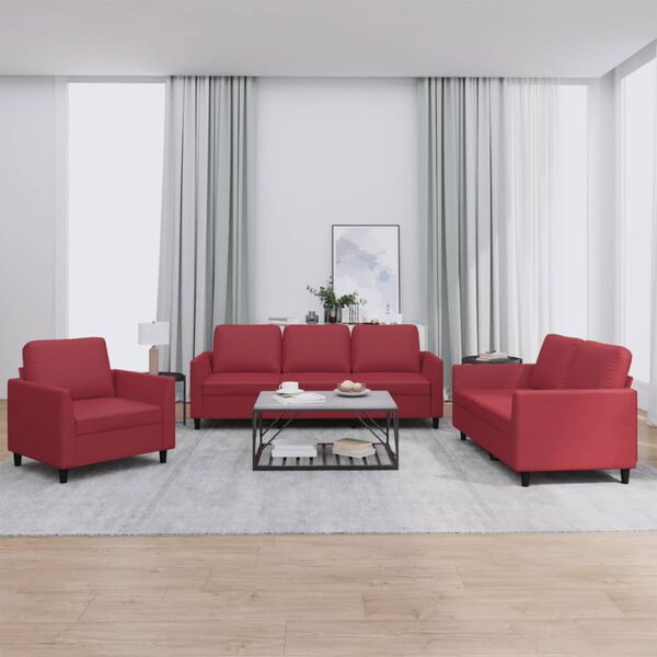vidaXL Sofa Set Wine Red Faux leather, metal, textilene, plywood Durable
