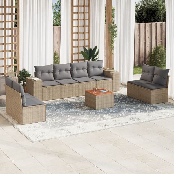vidaXL Garden Sofa Set Beige PE rattan Medium Storage Garden Sofa Set