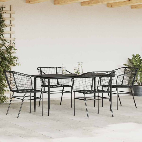 vidaXL 5 Piece Patio Dining Set Black Poly Rattan Glass