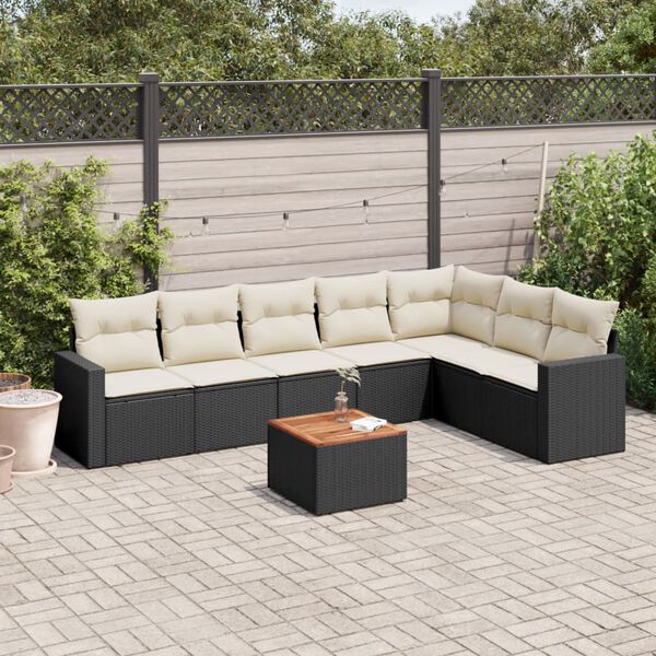 vidaXL Garden Sofa Set Black and Cream White PE Rattan Large Modular
