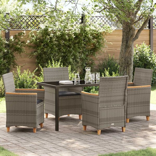 vidaXL Garden Dining Set 5 pcs Grey Poly Rattan